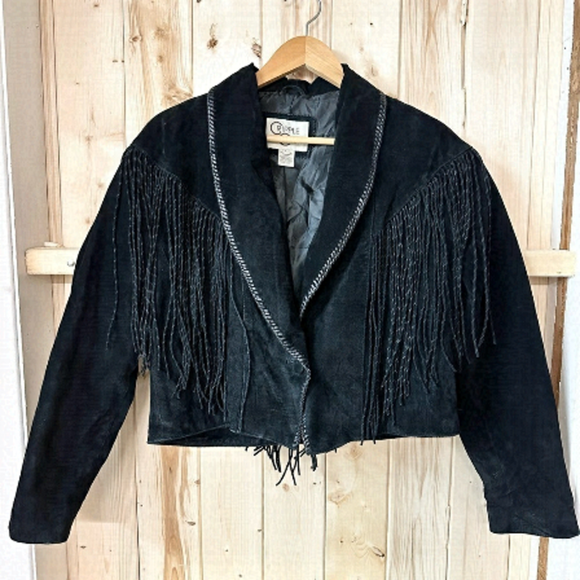 Cripple Creek Jackets & Blazers - Vintage Western Black Suede Leather Fringe Crop Jacket Cripple Creek Size L